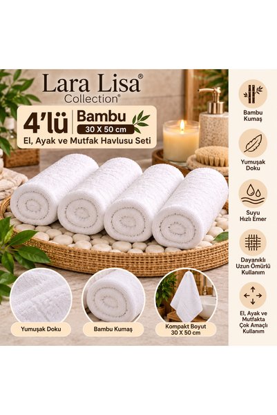 LaraLisa Collection Set of 4 Bamboo 30X50 cm Hand, Foot and Kitchen Towels