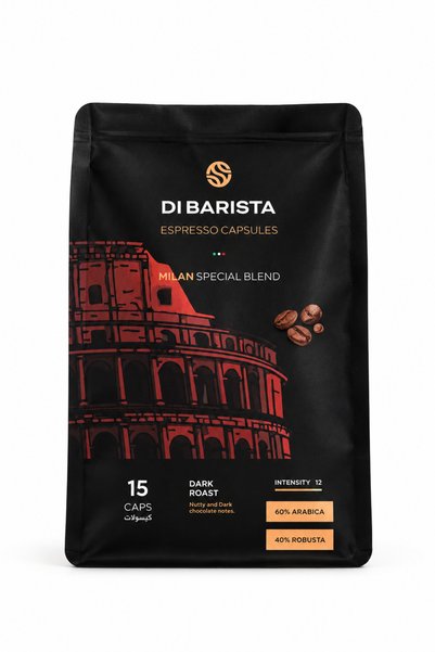 DI BARISTA Milan Espresso Capsules - Capsules Bag 15 Pcs | Bold Dark Roast Arabica Robusta | Nutty Dark Chocolate | Nespresso Compatible