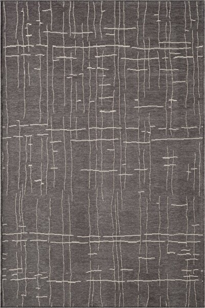 Cotto Home Seria SRA01Z Antrasit Dekoratif Şönil Kilim Çizgili Desen Yıkanabi...