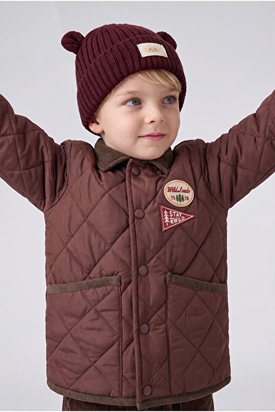 DeFacto Woven Label Ear-Trimmed Knitwear Beanie for Baby Boy C8595A526Wn