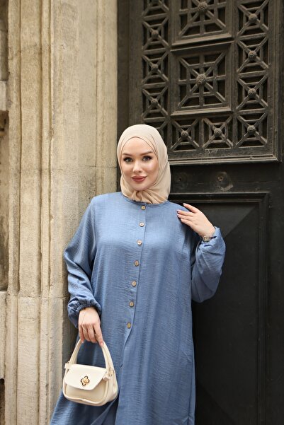 NİSUM MODA بدلة كتان بمظهر نصف زر