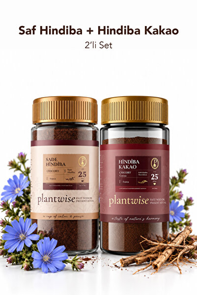 Plantwise 2'li Hindiba Seti | Saf Hindiba + Kakaolu Hindiba Kahvesi | 100g Ca...