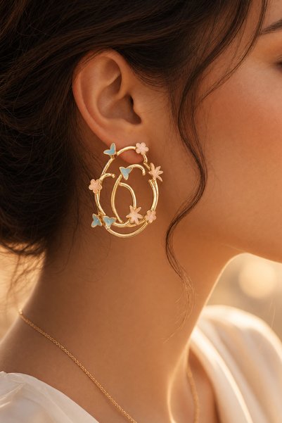 LYRA Bags & Accessories Gold Flower Detail Modern Stylish Women's Earrings