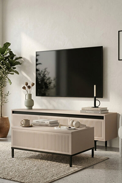 Yurupa Grand Serisi 160 cm TV Ünitesi ve Orta Sehpa Seti Membran Kapaklı Salo...