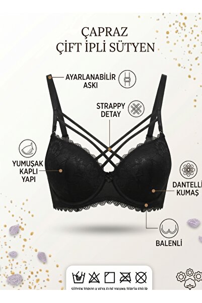 Genel Markalar Silikonlu Desteksiz Dantelli Çapraz Çift İpli Sütyen