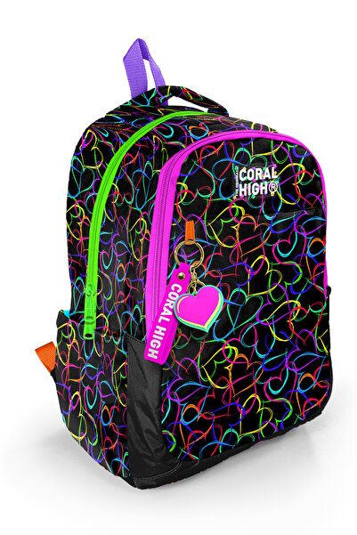Coral High Kids Multicolor Heart Patterned Three Compartment School Backpack ...