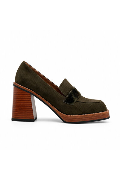 Folle Khaki Suede Loafer Heeled Shoes – Platform Sole