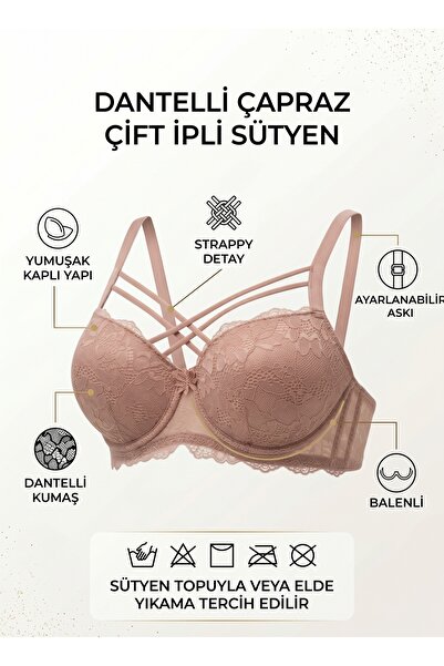 Genel Markalar Silikonlu Destekli Dantelli Çapraz Çift İpli Sütyen