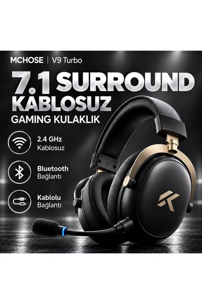 MCHOSE V9 Turbo+ Black Gold 7.1 Surround Kablosuz Gaming Kulaklık (HW-V9-10)