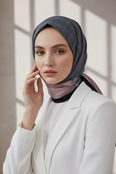 Vissona KREP DOKULU KARO DESENLİ GRİ - PUDRA RENKLİ 75X195 KIRIŞMAZ ŞAL