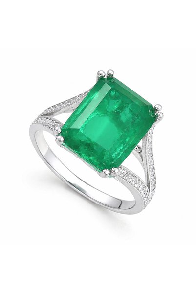 Genel Markalar Gümüş Yeşil Renk Paraiba Taşlı Kadın Yüzük - 925 Ayar 4.8 gr R...