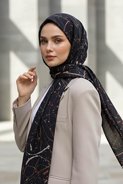 Vissona KREP BOYA DAMLASI DESENLİ BEJ RENKLİ 75X195 KIRIŞMAZ ŞAL