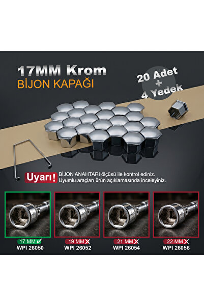 WPI 20 Adet + 4 Yedek Bijon Kapağı 17MM + Sökme Aparatı ( Peugeot - Citreon -...