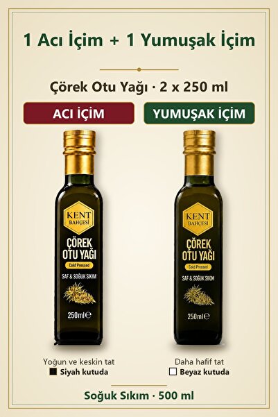 Hediyeli Çörek Otu Yağı 500 ml 2x250 ml 1 Acı İçim 1 Yumuşak İçim Analizli Soğuk Sıkım %100 Saf