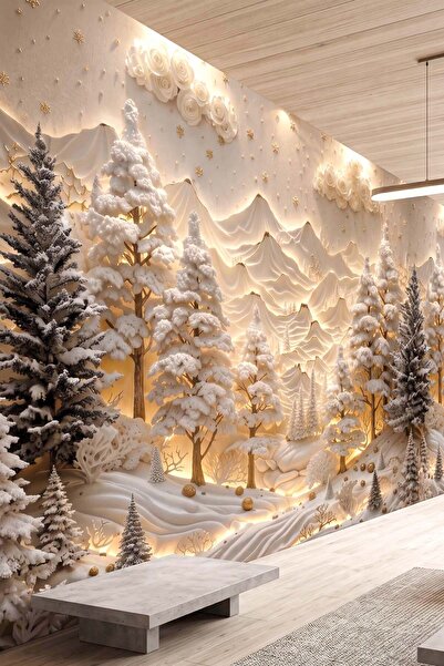 dreamwall 3D Kabartma Etkili Işıklı Kış Ormanı Tekstil Duvar Kağıdı