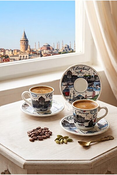 Generic Brand Istanbul Themed Turkish Coffee Cup Set – Coffee Set for 2 People