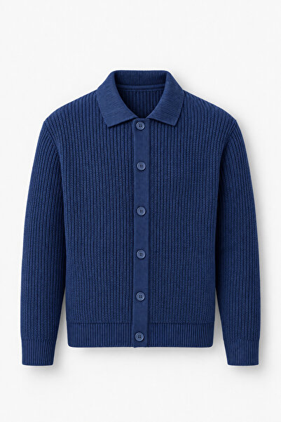 Valiberta Palermo Oversize Selanik Strickjacke mit Knöpfen für Herren – Indigo