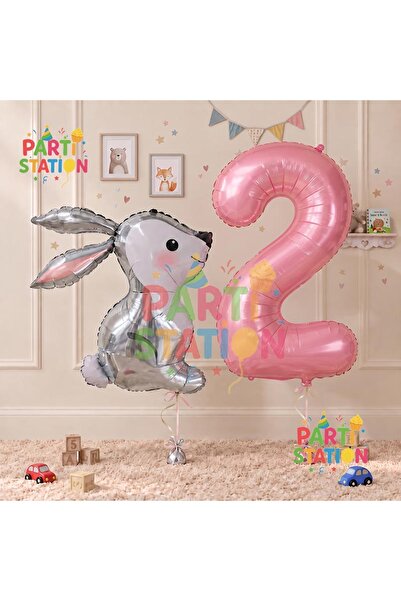 Parti Station Rabbit Pink 2 Year Old Balloon Set Rabbit Concept Birthday Set ...