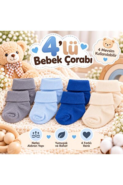 Novibaby 4-Piece Bamboo Baby Socks, Newborn Baby Socks, Girls Boys, White Pin...