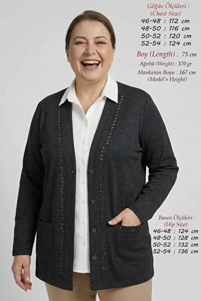 Laden Cardigan de damă, mărime mare, cu broderie cu pietre, de sezon, negru, ...