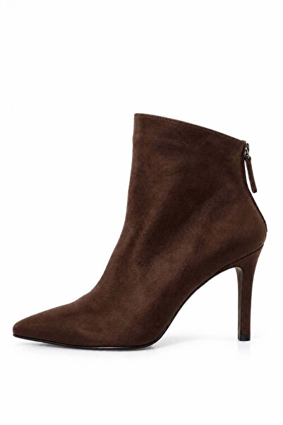 5in1Canpolat Brown Back Zipper Pointed Toe Boots 25408