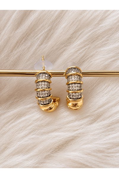 LENORE Vittoria Zirkon Taşlı Burgulu Gold Renk Vintage Halka Kadın Küpe