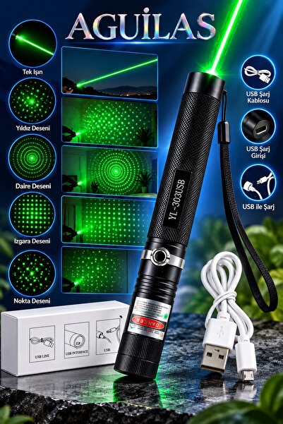 AGUILAS Green Laser Pointer Şarjlı Güçlü Yeşil Lazer Metal Kasa