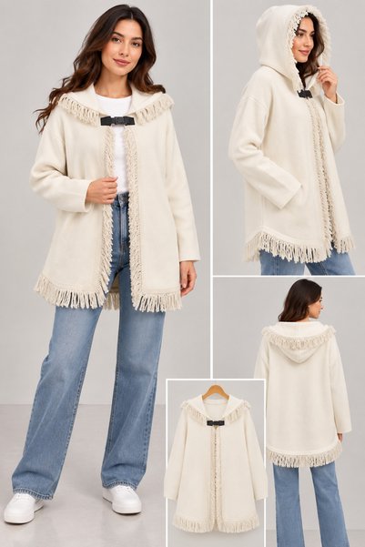 CNR TEKSTİL Tricot Jacket with Tassel Detail
