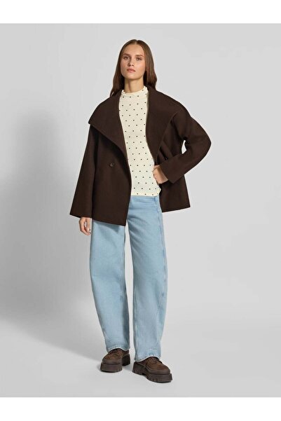 ONLY Onlaugusta Women's High Collar Buttoned Short Coat Cocoa Creme Melange