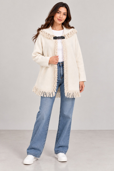 CNR TEKSTİL Tricot Jacket with Tassel Detail