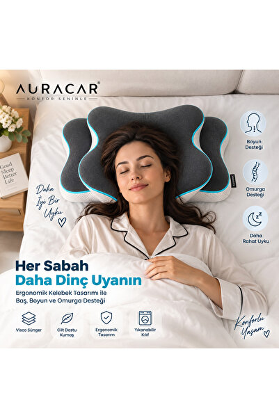 Auracar Ortopedik Visco Yastık 60x40 cm Memory Foam Ortopedik Boyun Destekli Nefes Alabilen Uyku Yastığı