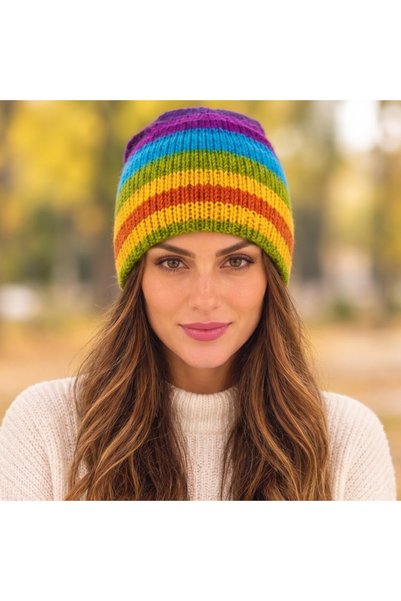 shop Hand Knitted Double Layer Wool Beanie Winter Hat