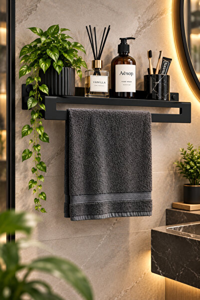 VENON 1 ADET KONTES SİYAH || Z || 40 CM || METAL RAF || Banyo Rafı Mutfak Raf...
