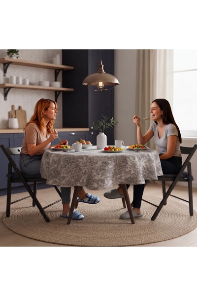LOOM & LAUREL Jakarlı Yuvarlak Masa Örtüsü 160 cm, Dokuma Kumaş, Makinede Yıkanabilir, Mutfak ve Salon için Dekoratif Sofra Örtüsü - Gri Ağırlıklı