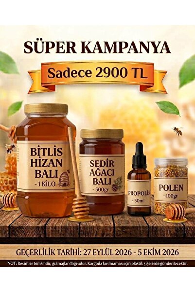 1 KİLO BİTLİS HİZAN BALI,YARIM KİLO SEDİR BALI,100 GRAM POLEN,50ML PROPOLİS