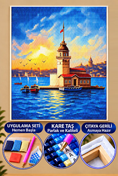 5d Elmas Boyama Mozaik Tablo 40x50 Cm Kız Kulesi Puzzle Tuval Seti
