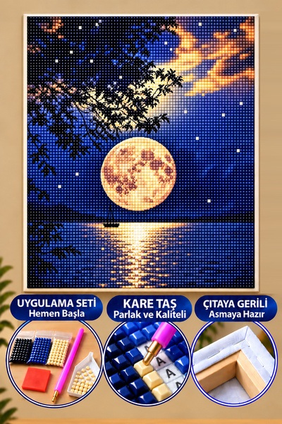 5d Elmas Boyama Mozaik Tablo Tuvale Gerili 40x50 Cm Dolunay Puzzle Tuval Seti
