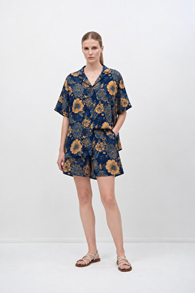 HANIQA Set pantaloni scurți cu model albastru pentru femei-1066