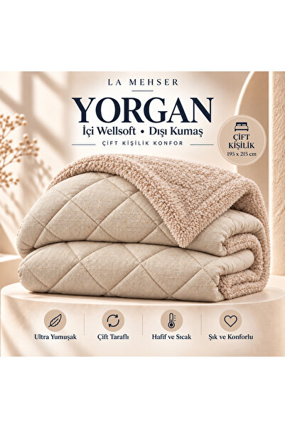 LA MEHSER İçi Peluş Dışı Kumaş Çift Taraflı Çift Kişilik Welsoft Yorgan