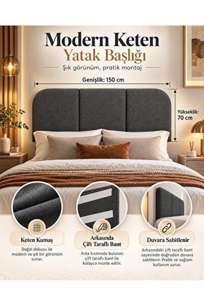 Ağaçlı Mobilya Yatak Baza Başlığı Parçalı Çift Taraflı Bant İLe Duvara Sabitl...