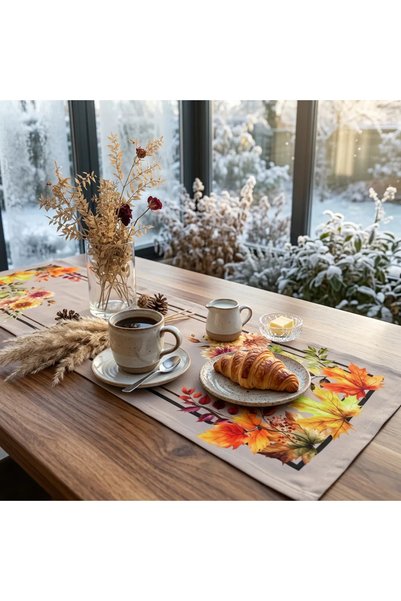 white rabbit home Kyoto Autumn Leaf and Floral Patterned Mink Runner