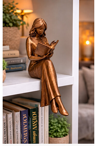 Kitap Okuyan Kadın - Raf Dekoru-El Boyaması