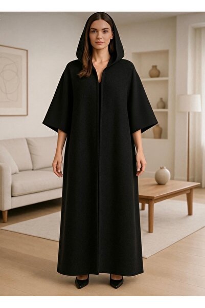 ALPİN Unisex Oversize Kapüşonlu Panço – Siyah (Premium Kışlık Kumaş)