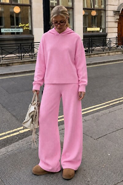 Madmext Pink Hooded Women's Knitwear Set Mg2892