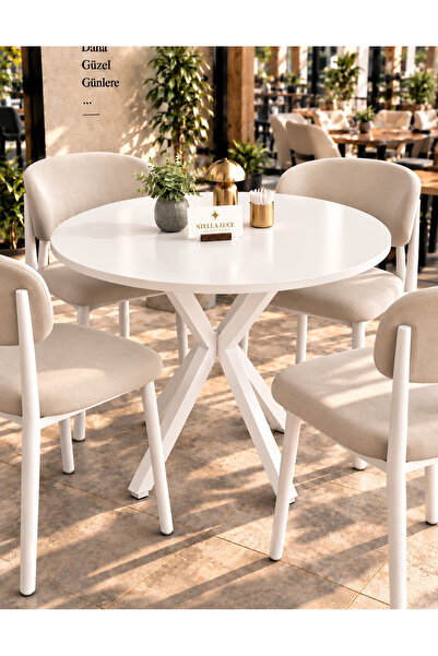 Stella luce Mutfak Cafe Balkon Bahçe Restoran Yemek Masası 70X70 Beyaz Beyaz ...