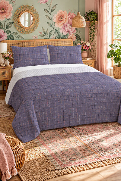 Evmila Purple Thin Striped Bedspread 200X220 Double Pique Set