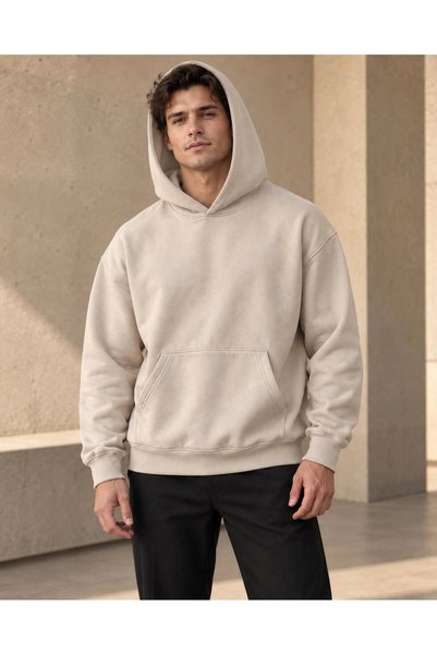Butik Unisex Oversize Hooded Kangaroo Pocket 3 Thread Raster Sweatshirt