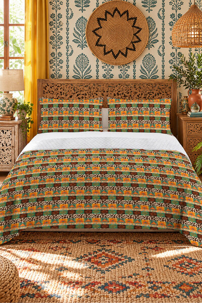 Evmila Flower Pattern Double Printed Pique (200x220 Cm) Colorful