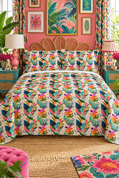 Evmila Leaf Pattern Double Printed Pique (200x220 Cm) Colorful
