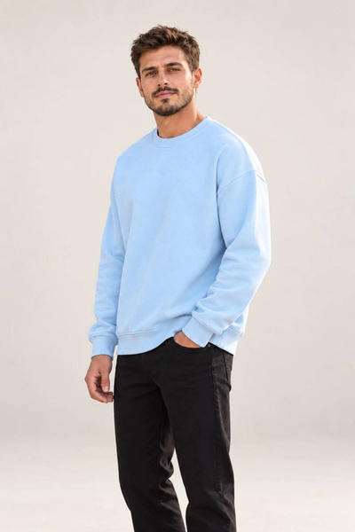Butik Men's Oversized Crew Neck Basic Sweatshirt